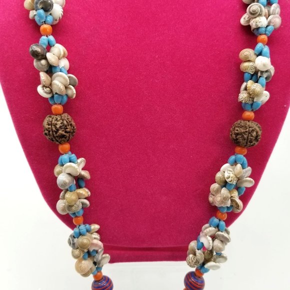 Vintage Mini Snail Shell Bead Nut Necklace Lei Luau 34" Blue Purple Orange White - Picture 4 of 8